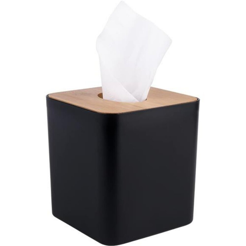 Black tissue box cover with bamboo lid tissue holder for bathroom bedroom office
